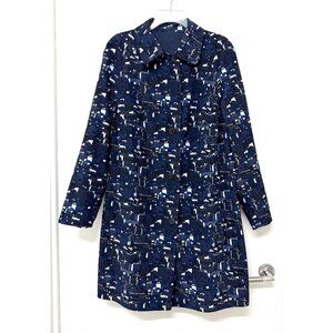 Akris Chefchaouen Print Coat Jacket Silk Navy Blue Building City Reversible 14